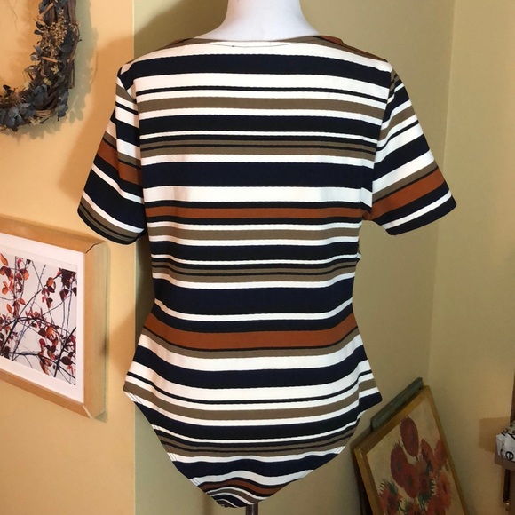 ASOPH Size 3X Peek-A-Boo Striped Wrap V-Neck Bodysuit Subdued Colors $48 NEW - Picture 4 of 11